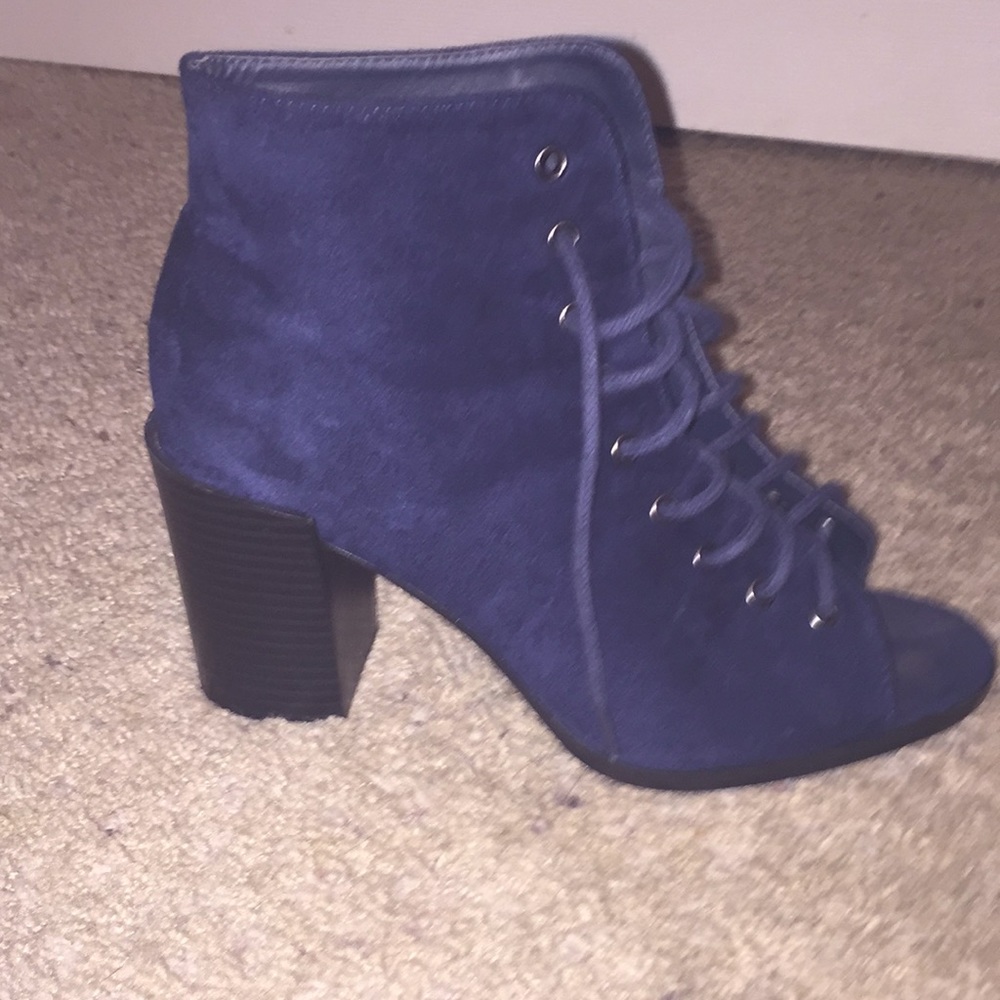 Blue suede, open toed heels